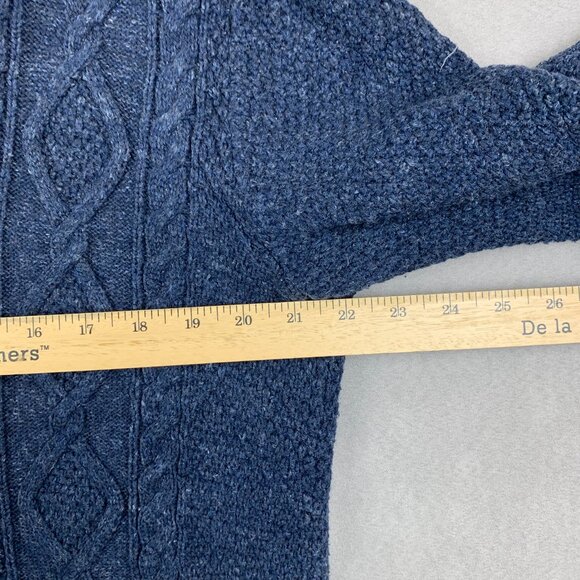 Gap Mens Sweater Large Blue Cable Knit Cardigan Shawl Collar Fisherman Chunky - Picture 3 of 6